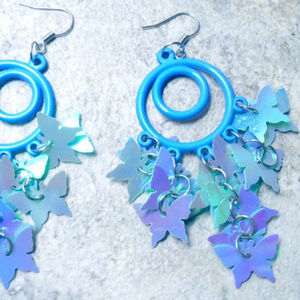 Blue Iridescent Chandelier Butterfly Earrings gift